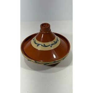 BIA Cordon Bleu BOLA Tagine Pot Portugal Glazed Ceramic Terracotta Blue Vine 9in